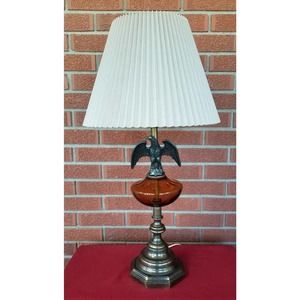 Stiffel Brass and Amber Glass Bald Eagle Lamp